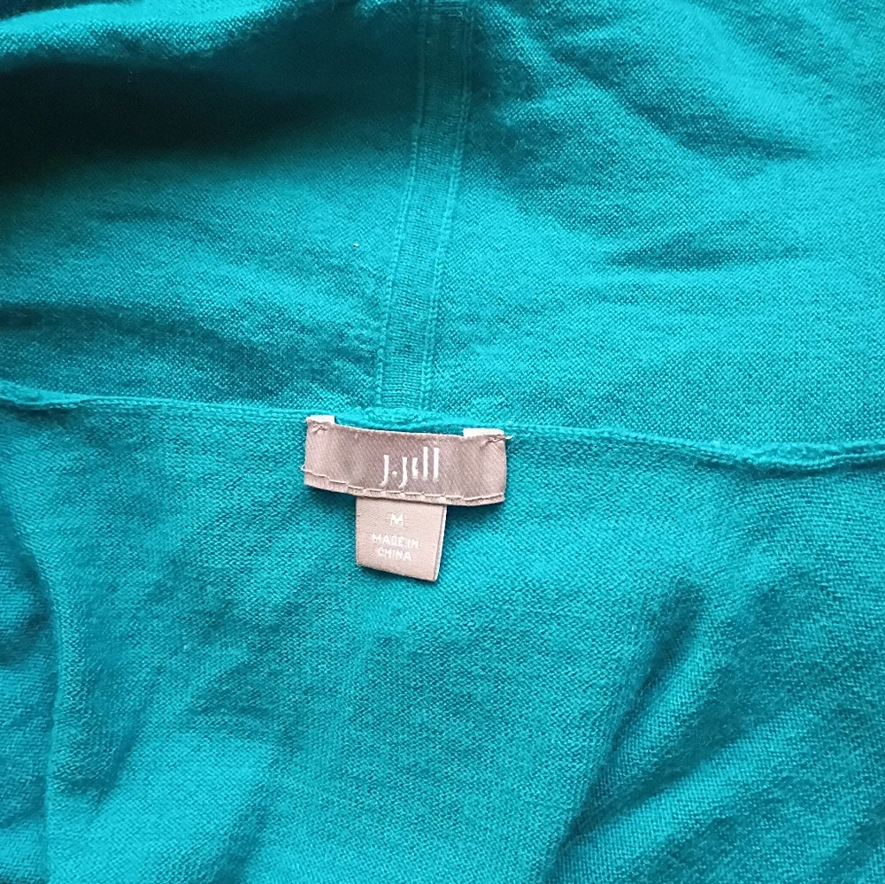 J. Jill 100% Merino Wool Open Cardigan Size Medium Lightweight Sweater Teal